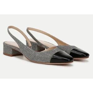 Veronica Beard Silver Metallic Black Cap Toe Slingback Block Heel Pumps 7M